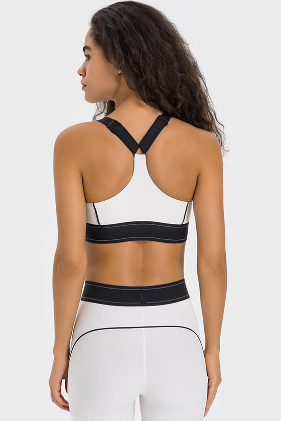 PACK264768-P1-1, White Contrast Banded Y Back Gym Bra