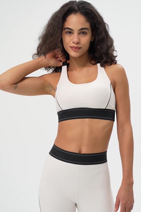 PACK264768-P1-1, White Contrast Banded Y Back Gym Bra