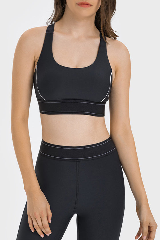 PACK264768-P2-1, Black Contrast Banded Y Back Gym Bra