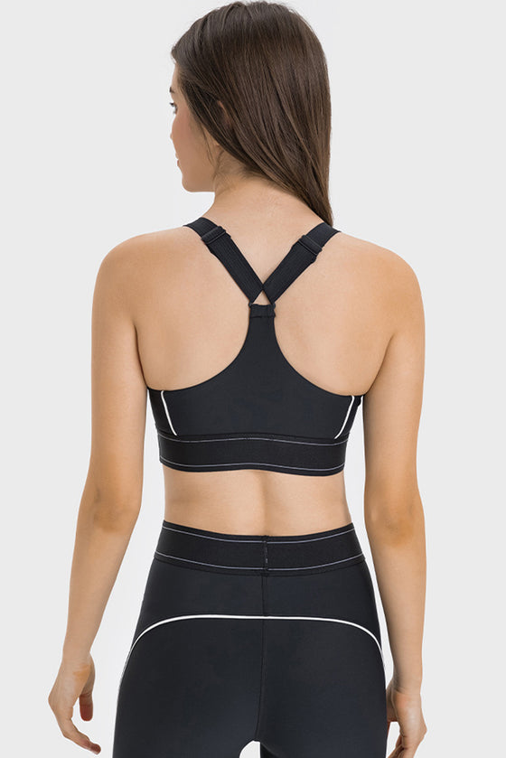 PACK264768-P2-1, Black Contrast Banded Y Back Gym Bra