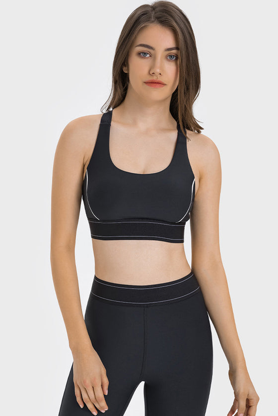 PACK264768-P2-1, Black Contrast Banded Y Back Gym Bra