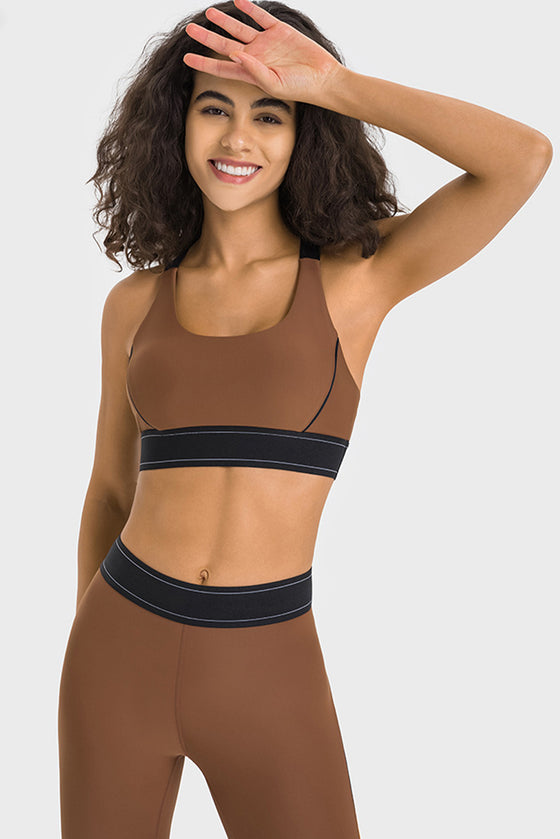 PACK264768-P2017-1, Chestnut Contrast Banded Y Back Gym Bra