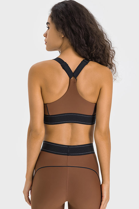PACK264768-P2017-1, Chestnut Contrast Banded Y Back Gym Bra