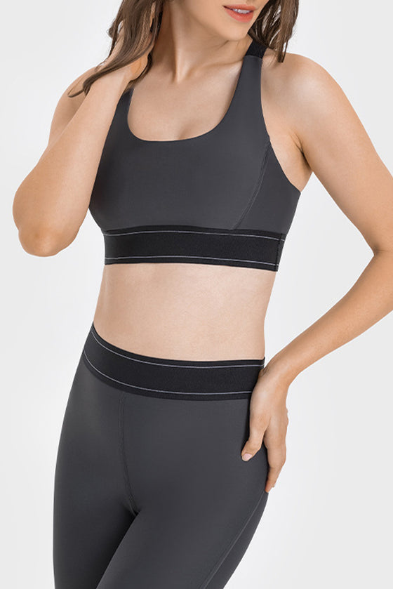 PACK264768-P4011-1, Carbon Grey Contrast Banded Y Back Gym Bra