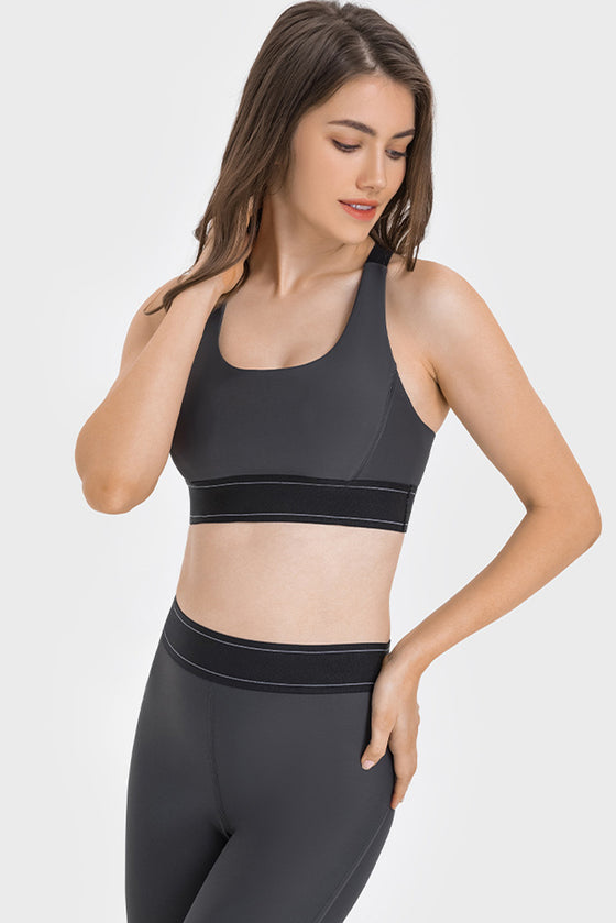 PACK264768-P4011-1, Carbon Grey Contrast Banded Y Back Gym Bra