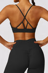 PACK264769-P2-1, Black Sexy Strappy Back V Neck Sports Bra