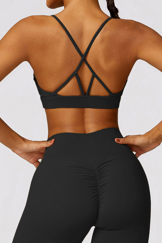 PACK264769-P2-1, Black Sexy Strappy Back V Neck Sports Bra