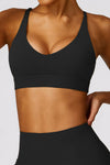 PACK264769-P2-1, Black Sexy Strappy Back V Neck Sports Bra