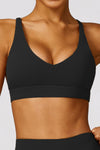 PACK264769-P2-1, Black Sexy Strappy Back V Neck Sports Bra
