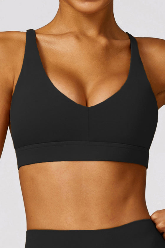 PACK264769-P2-1, Black Sexy Strappy Back V Neck Sports Bra