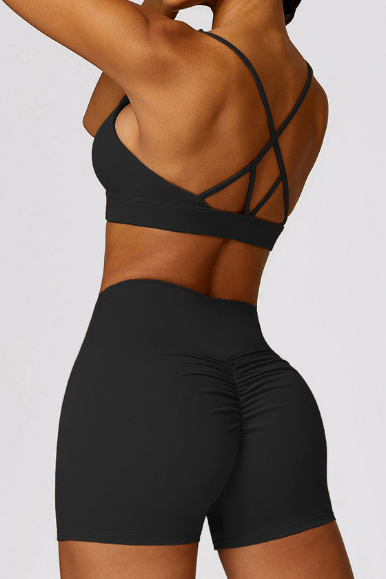 PACK264769-P2-1, Black Sexy Strappy Back V Neck Sports Bra