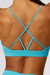 PACK264769-P404-1, Turquoise Sexy Strappy Back V Neck Sports Bra