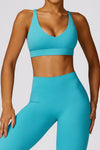 PACK264769-P404-1, Turquoise Sexy Strappy Back V Neck Sports Bra