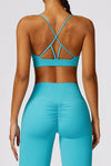 PACK264769-P404-1, Turquoise Sexy Strappy Back V Neck Sports Bra