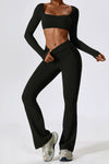PACK2611630-P2-1, Black Square Neck Cropped Active Top & Pants Set