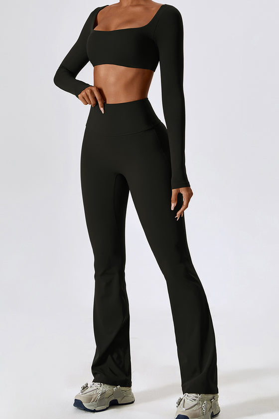 PACK2611630-P2-1, Black Square Neck Cropped Active Top & Pants Set