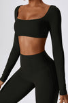PACK2611630-P2-1, Black Square Neck Cropped Active Top & Pants Set