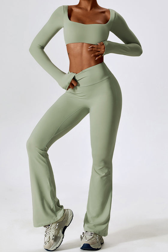 PACK2611630-P1209-1, Laurel Green Square Neck Cropped Active Top & Pants Set