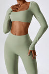 PACK2611630-P1209-1, Laurel Green Square Neck Cropped Active Top & Pants Set