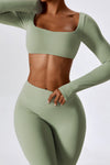 PACK2611630-P1209-1, Laurel Green Square Neck Cropped Active Top & Pants Set