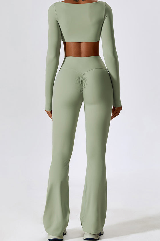 PACK2611630-P1209-1, Laurel Green Square Neck Cropped Active Top & Pants Set