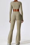 PACK2611630-P5016-1, Pale Khaki Square Neck Cropped Active Top & Pants Set