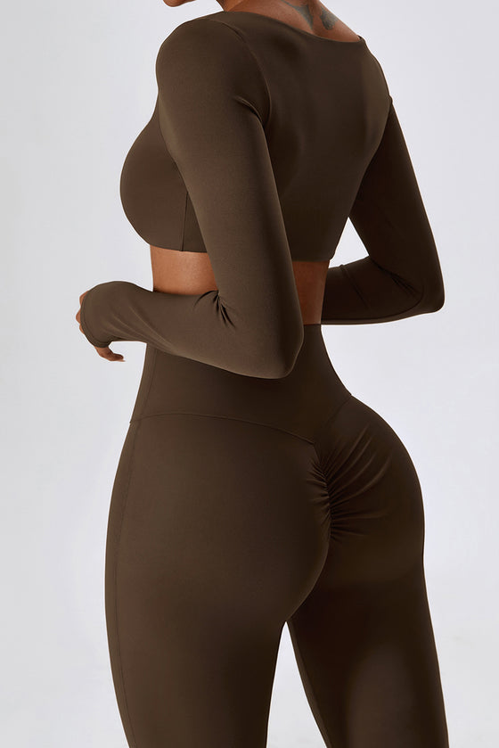 PACK2611630-P7017-1, Chicory Coffee Square Neck Cropped Active Top & Pants Set