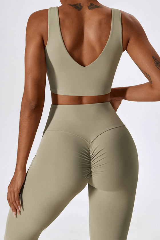 PACK2611631-P5016-1, Pale Khaki Sporty Quick Dry Bra & Flared Pants Set