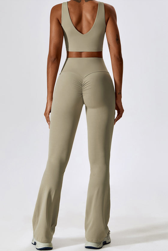 PACK2611631-P5016-1, Pale Khaki Sporty Quick Dry Bra & Flared Pants Set