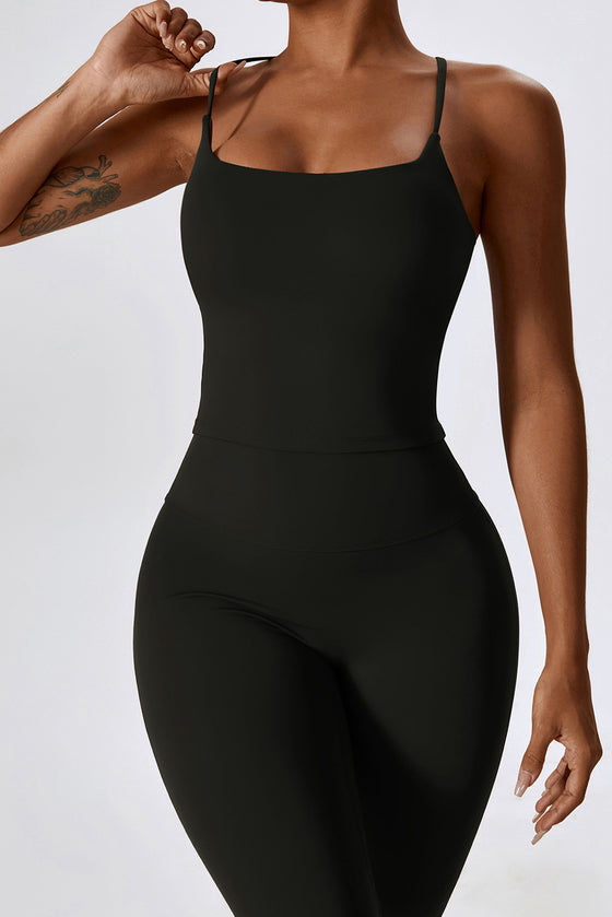 PACK2611632-P2-1, Black Crisscross Backless Workout Tank and Flare Leggings Set