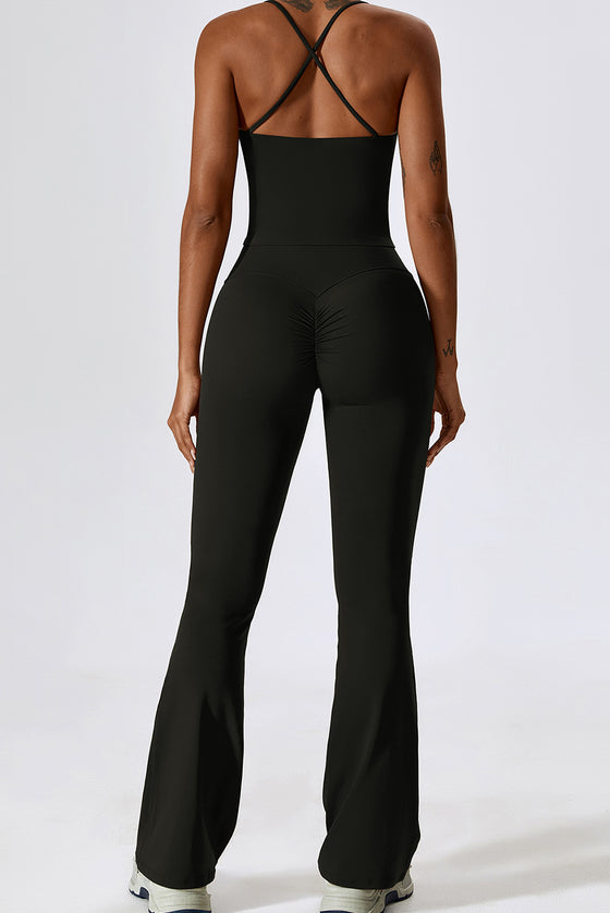 PACK2611632-P2-1, Black Crisscross Backless Workout Tank and Flare Leggings Set