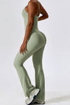 PACK2611632-P1209-1, Laurel Green Crisscross Backless Workout Tank and Flare Leggings Set