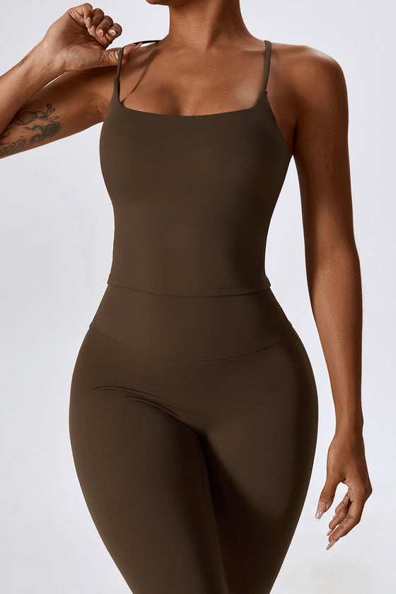 PACK2611632-P4017-1, Desert Palm Crisscross Backless Workout Tank and Flare Leggings Set