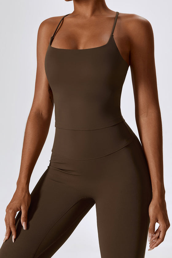 PACK2611632-P4017-1, Desert Palm Crisscross Backless Workout Tank and Flare Leggings Set