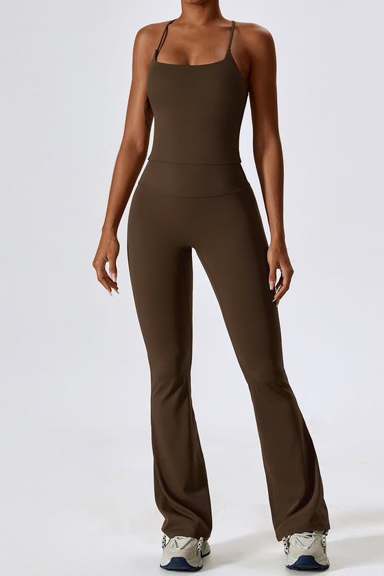 PACK2611632-P4017-1, Desert Palm Crisscross Backless Workout Tank and Flare Leggings Set