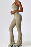 PACK2611632-P5016-1, Pale Khaki Crisscross Backless Workout Tank and Flare Leggings Set