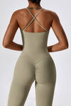 PACK2611632-P5016-1, Pale Khaki Crisscross Backless Workout Tank and Flare Leggings Set