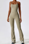 PACK2611632-P5016-1, Pale Khaki Crisscross Backless Workout Tank and Flare Leggings Set