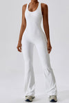 PACK262261-P1-1, White U Neck Backless Flare Sports Jumpsuit