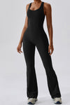 PACK262261-P2-1, Black U Neck Backless Flare Sports Jumpsuit