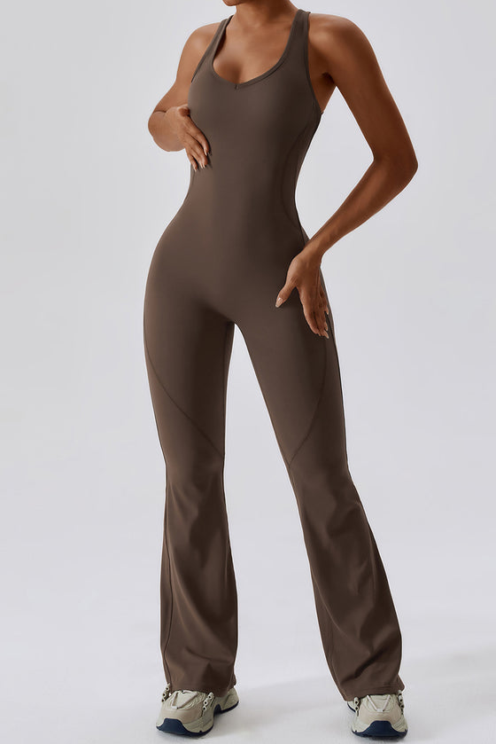 PACK262261-P7017-1, Chicory Coffee U Neck Backless Flare Sports Jumpsuit