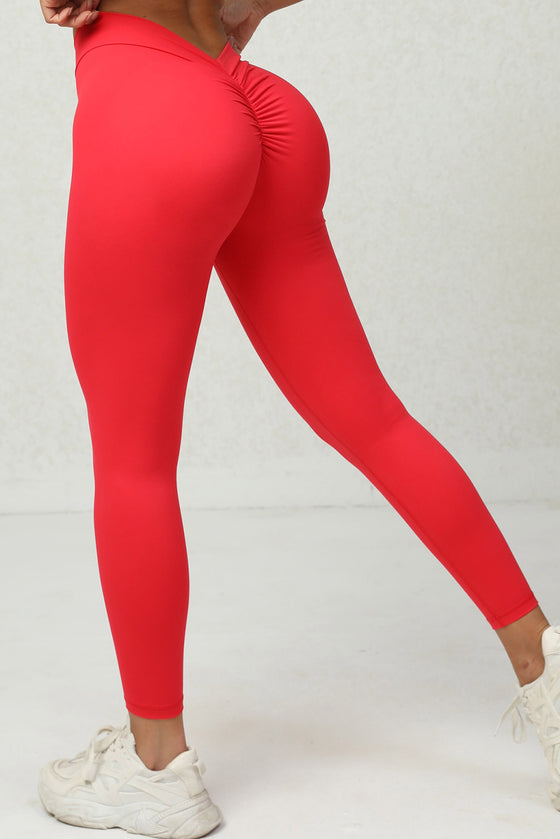 PACK265541-P3-1, Fiery Red Solid Color High Waist Butt Lifting Sports Leggings