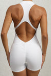 PACK2631191-P1-1, White Half Zipper Cutout Back Sleeveless Active Romper