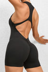 PACK2631191-P2-1, Black Half Zipper Cutout Back Sleeveless Active Romper
