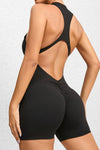 PACK2631191-P2-1, Black Half Zipper Cutout Back Sleeveless Active Romper