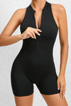 PACK2631191-P2-1, Black Half Zipper Cutout Back Sleeveless Active Romper