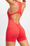 PACK2631191-P3-1, Fiery Red Half Zipper Cutout Back Sleeveless Active Romper