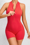PACK2631191-P3-1, Fiery Red Half Zipper Cutout Back Sleeveless Active Romper