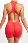 PACK2631191-P3-1, Fiery Red Half Zipper Cutout Back Sleeveless Active Romper
