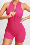 PACK2631191-P6-1, Rose Red Half Zipper Cutout Back Sleeveless Active Romper